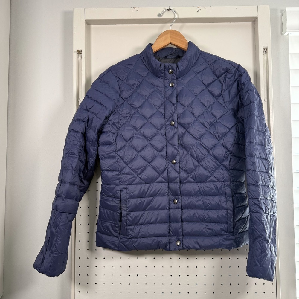 Lands' End Quilted Puffer Jacket Women's Navy Blue Snap Full Zip Outdoor - Small